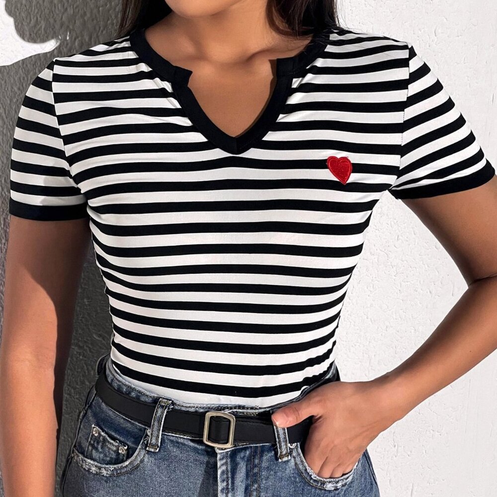 Black and White Fitted Cuffed Sleeve Tee